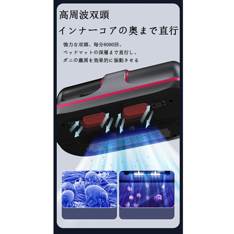 All Nippon™ セイソーテック (清掃テック) 家庭用布団・マットレス掃除機|紫外線滅菌・ポータブルハンドヘルド・USB充電式ダニ除去器