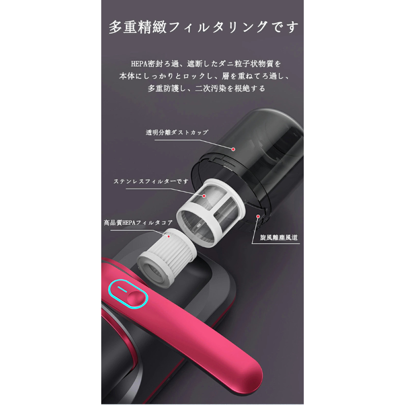 All Nippon™ セイソーテック (清掃テック) 家庭用布団・マットレス掃除機|紫外線滅菌・ポータブルハンドヘルド・USB充電式ダニ除去器