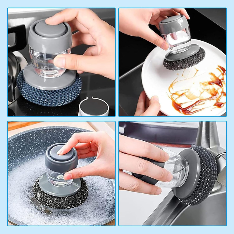 All Nippon™ 家庭用ソフトブラシ付きクリーナー｜スチールウール・大型たわし・多用途鍋用クリーニングボール・耐久性抜群